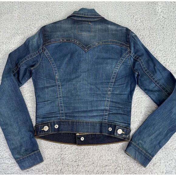 NWOT True Religion World Tour Womens Sz-S Blue Distress Denim Jacket Western - Picture 2 of 13